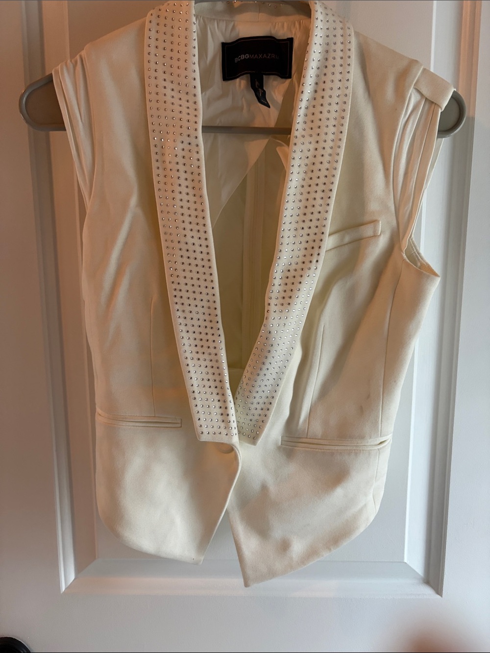 BCBGMaxAzria Cream Studded Sleeveless Blazer Vest